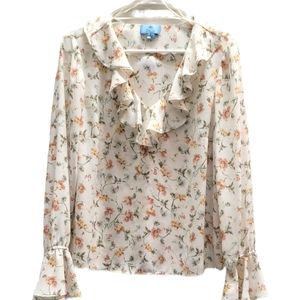 CeCe floral print ruffles polyester shirt